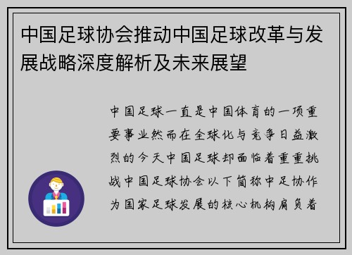 中国足球协会推动中国足球改革与发展战略深度解析及未来展望